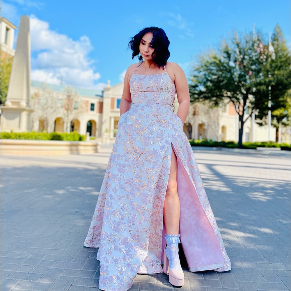 Beautiful pink formal gown with gold detailing